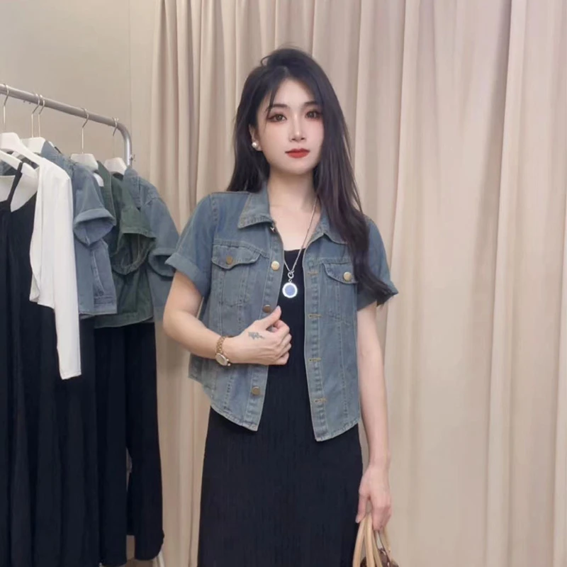 短袖牛仔外套女夏季2025新款搭配连衣裙美式复古休闲百搭薄款外衣