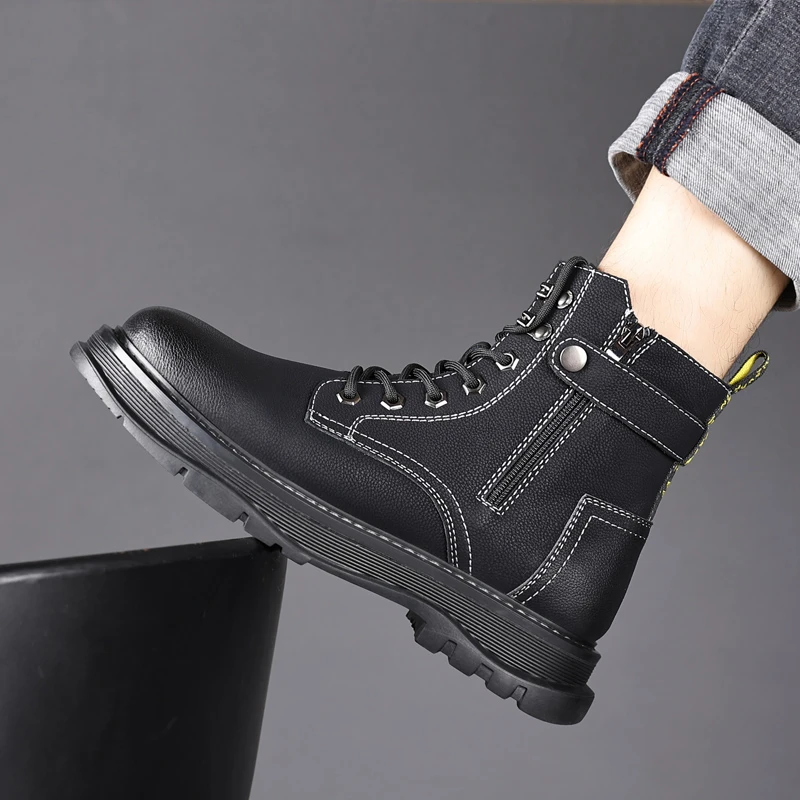 2025新款马丁靴机车鞋户外登山鞋中邦拉链款黑色复古厚底男鞋男款