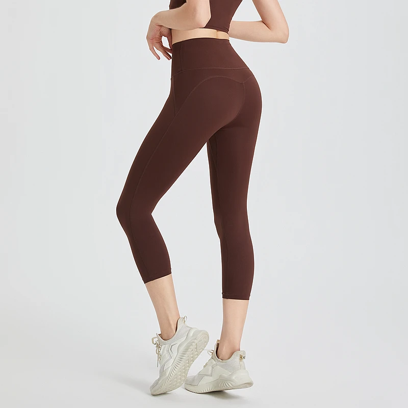 免穿内裤高腰收腹瑜伽裤女小个子健身裤训练跑步蜜桃七八分运动裤