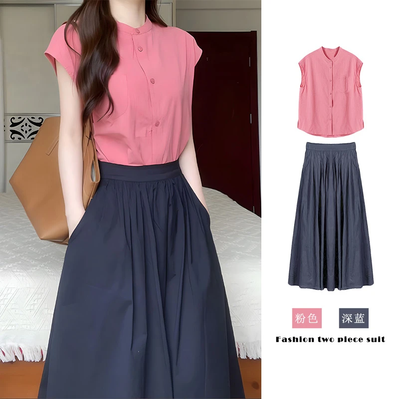 2024夏装搭配一整套显瘦法式高端精致粉色衬衫连衣裙质感高级感女