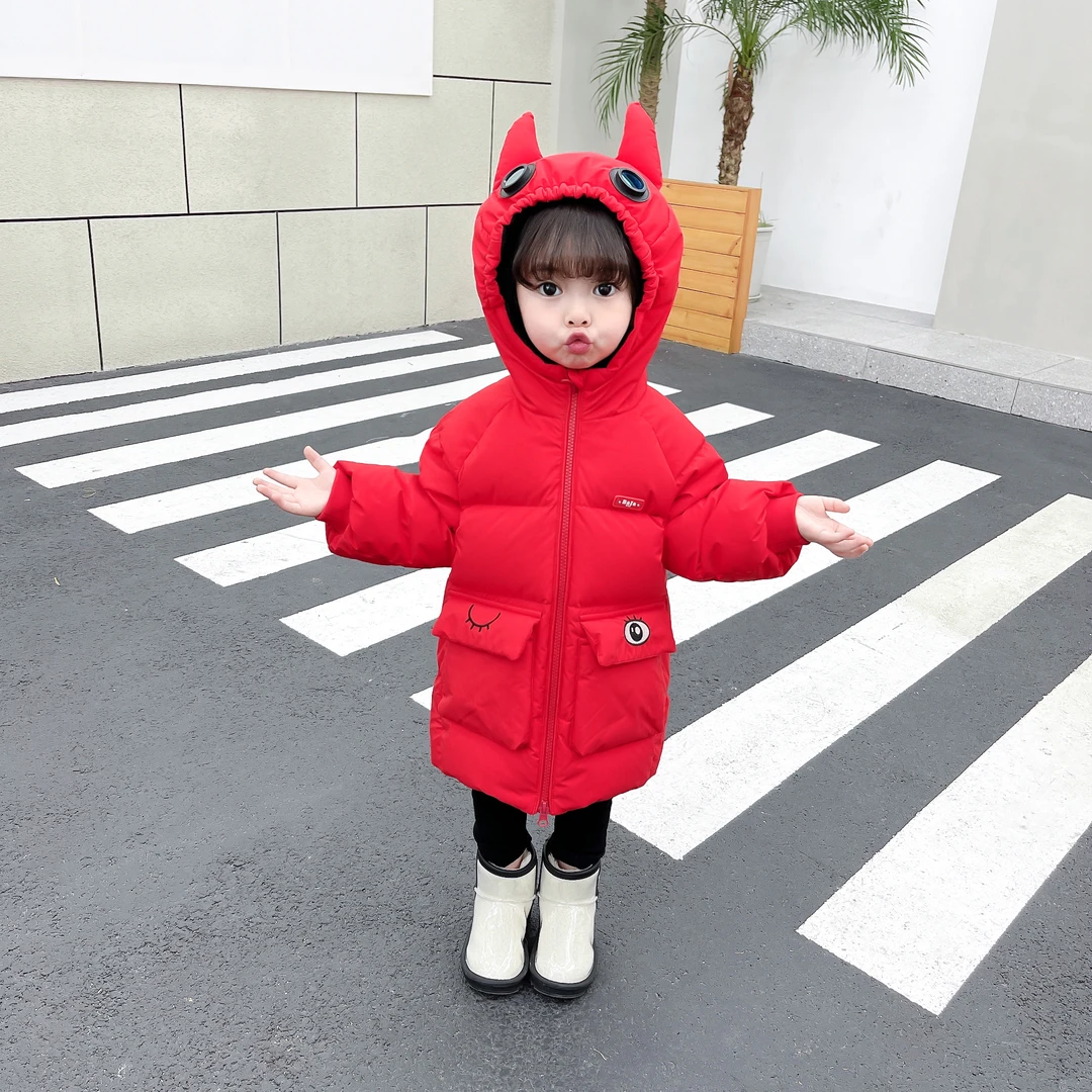 儿童女童羽绒服中长款恐龙2一岁婴儿3小童4宝宝5男童冬季加厚外套