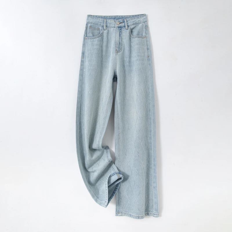 【大姑窝窝】夏季蓝色直筒长裤休闲裤高腰百搭宽松牛仔裤&100092&