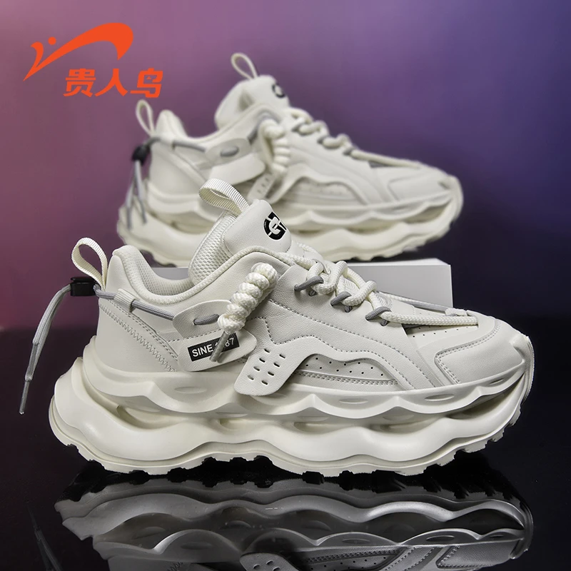贵人鸟F398683米白升级版皮面男士时尚百搭秋冬ins老爹鞋男厚底