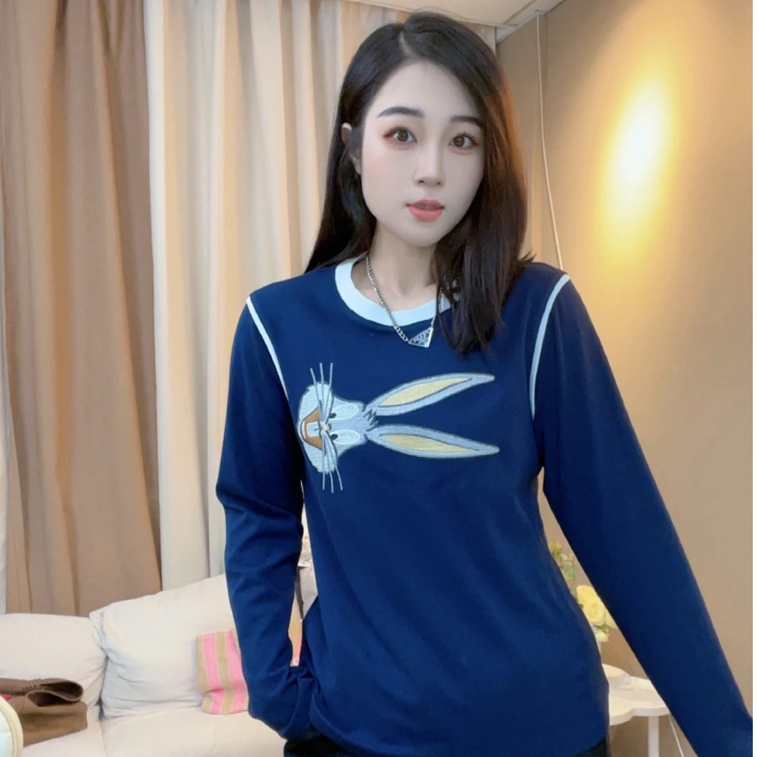 【肩带兔子长袖】长袖女士秋冬季时尚圆领休闲百搭秋款长袖