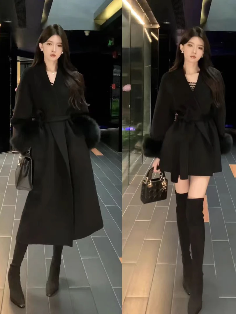 10121-1闺蜜款赫本风高级气质韩版氛围感冬季新款毛呢外套