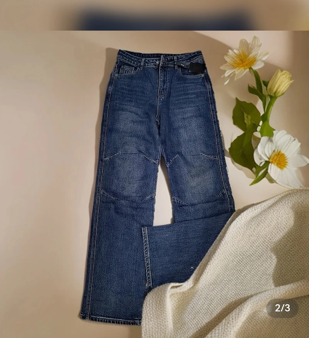 牛仔阔腿裤女冬季加厚裤3717