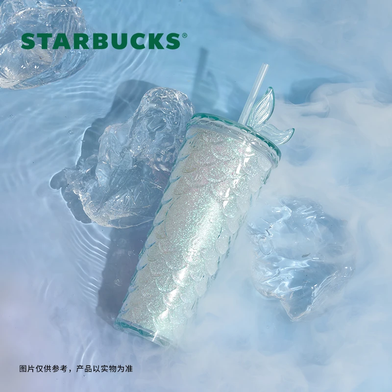 猫眼蓝人鱼姬杯-星巴克710ml蓝色款塑料吸管杯高颜值创意新年送礼