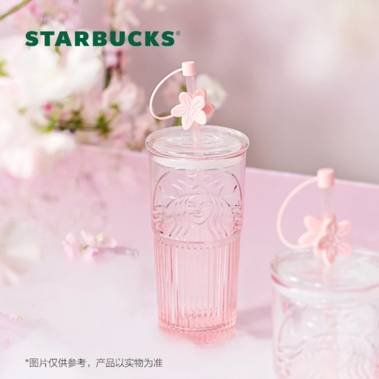 【商城专属】爆款桃花杯-星巴克550ml粉色渐变玻璃吸管杯送礼水杯