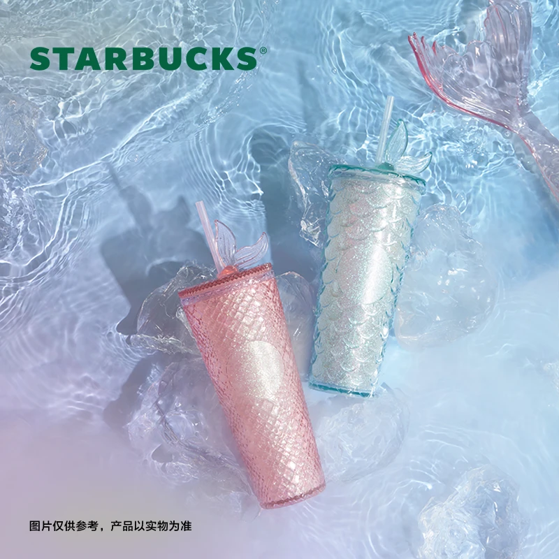 蓝粉人鱼姬CP杯-星巴克新品710ml塑料吸管杯家用杯子