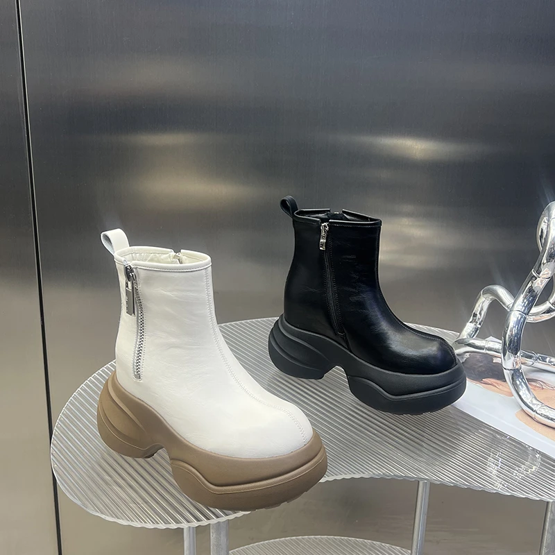 内增高马丁靴女2024年新款双拉链厚底短靴小个子骑士靴SJ2511-17