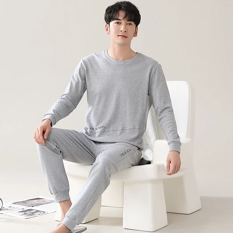 曲秘 55006睡衣男士春秋款秋季纯棉长袖家居服男款大码休闲套装