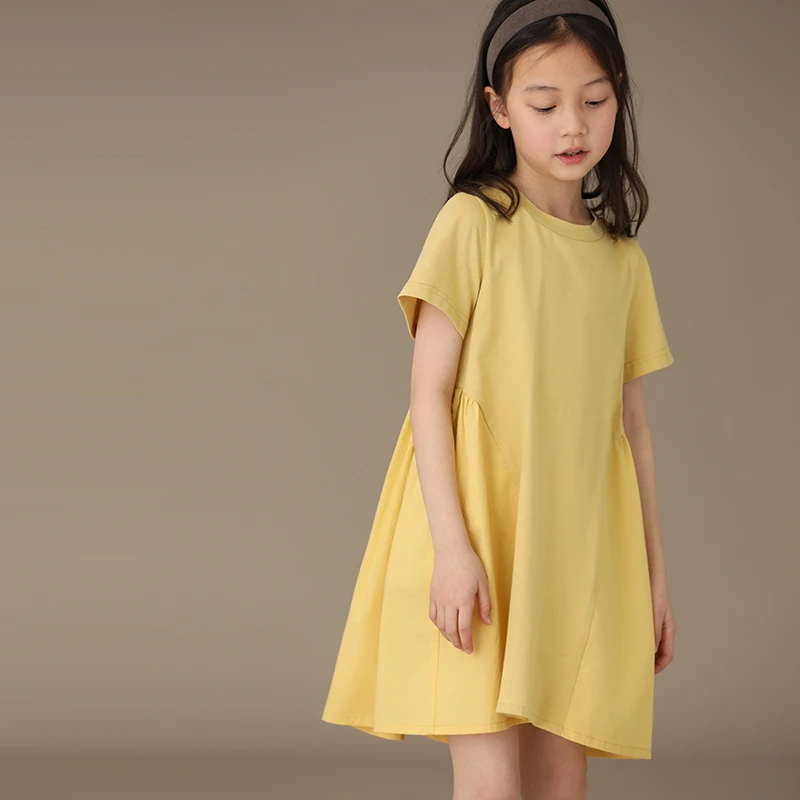 哈齿童装夏季新品女童亲子拼接压皱精梳全棉短袖连衣裙宝宝公主裙