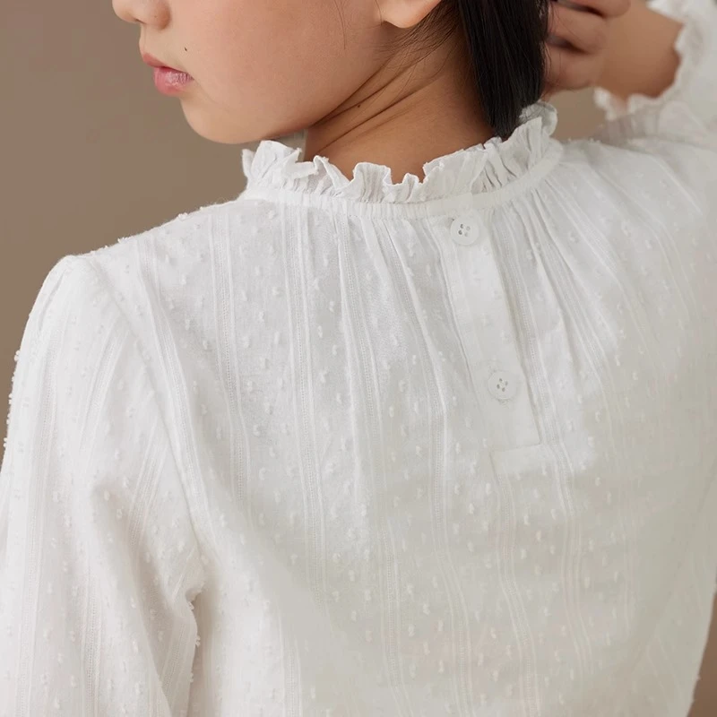 哈齿童装2025新款秋季女童长袖衬衫儿童上衣亲肤全棉打底白色衬衣