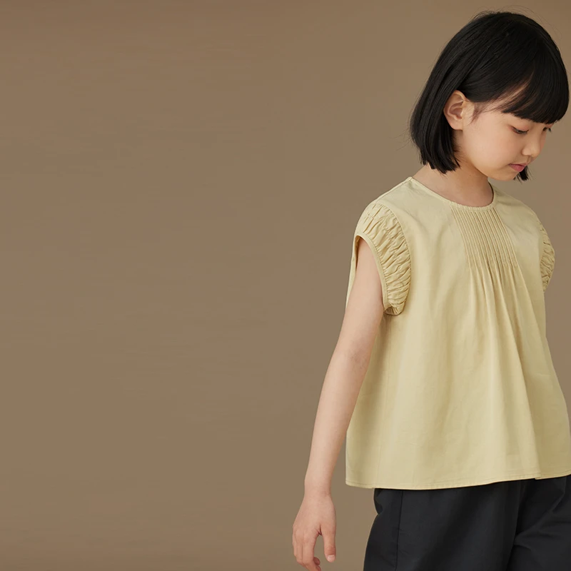 哈齿童装2025新款亲肤透气莱赛尔袖口抽褶设计文艺气质小衫女童夏