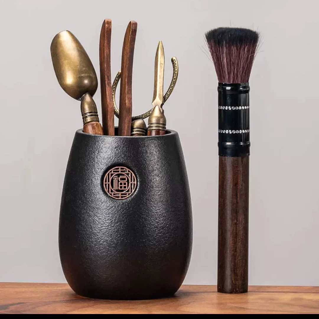 茶道六君子茶具茶台家用茶刀茶笔高档简约中式收纳筒茶叉