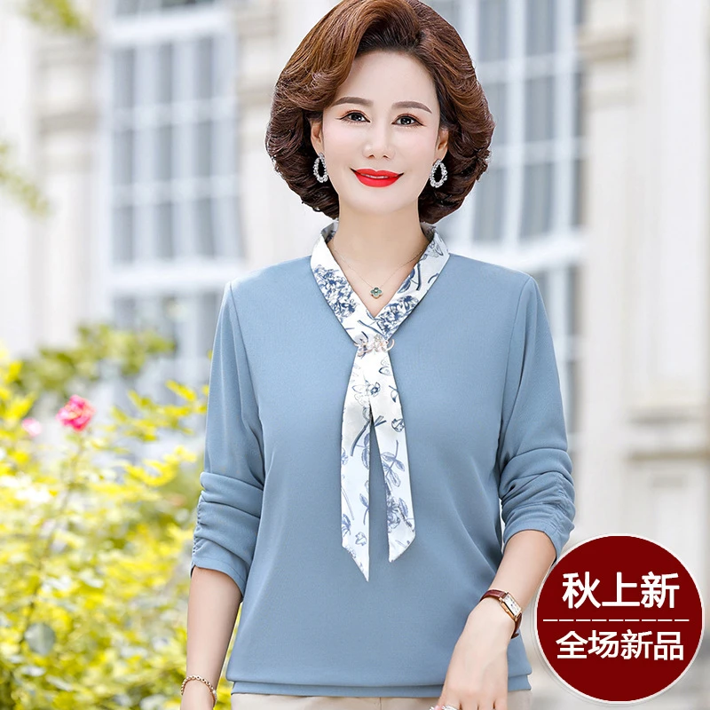 中年妈妈春秋装短新款打底衫中老年女装T恤洋气薄款小衫JYUE-2365