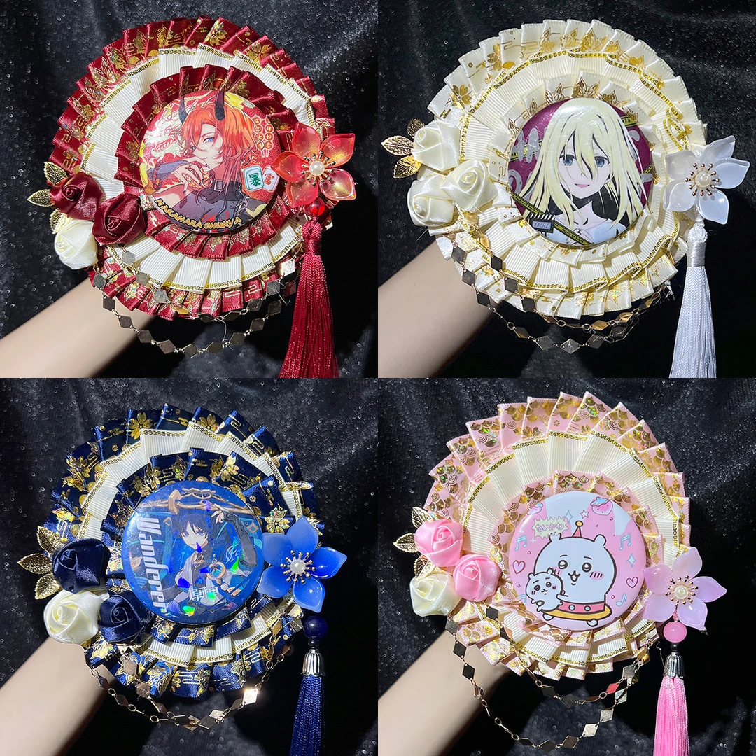 复古圆盘流苏吧唧托新款二次元周边立体旋转徽章托痛包装饰物现货