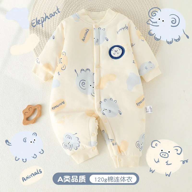 新生儿衣服卡通全棉无骨婴儿连体衣120g夹棉秋冬宝宝外出爬服衣