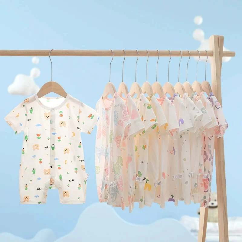 婴儿短袖连体衣男女宝宝纯棉夏季薄款睡衣哈衣婴幼衣服夏装