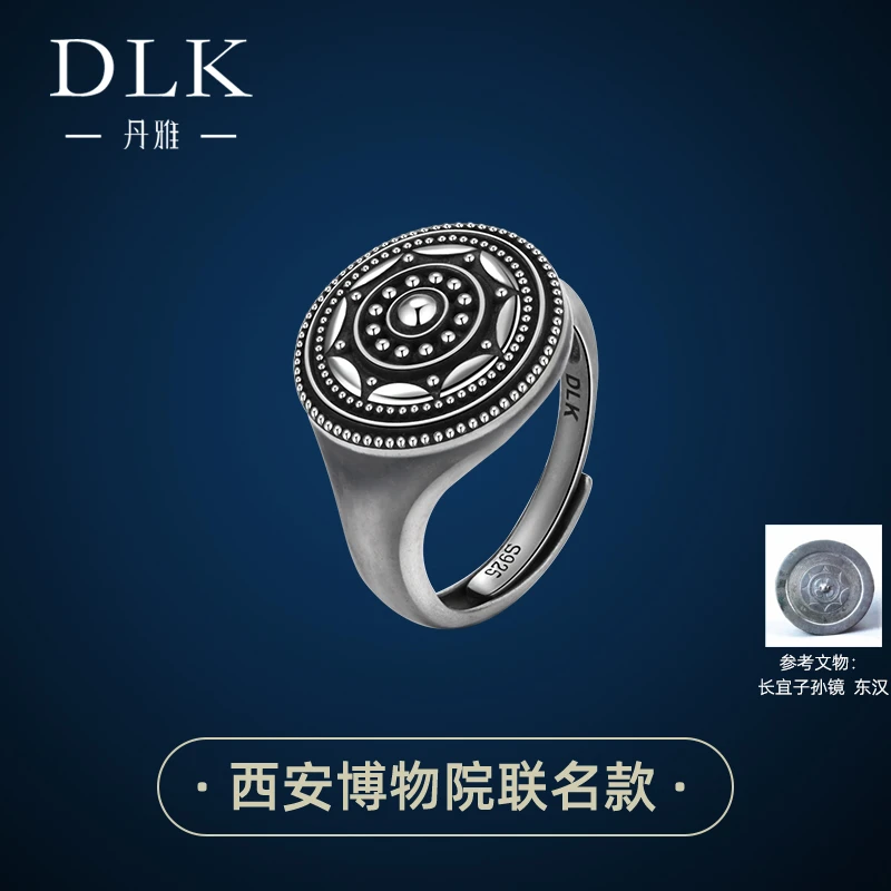 DLK 925银戒指 福福满满戒指黑色复古个性指环女款气质轻奢时尚