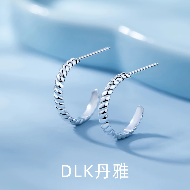 DLK 925银耳饰 简约麻花耳环气质轻奢百搭耳饰大耳圈冷淡风素款