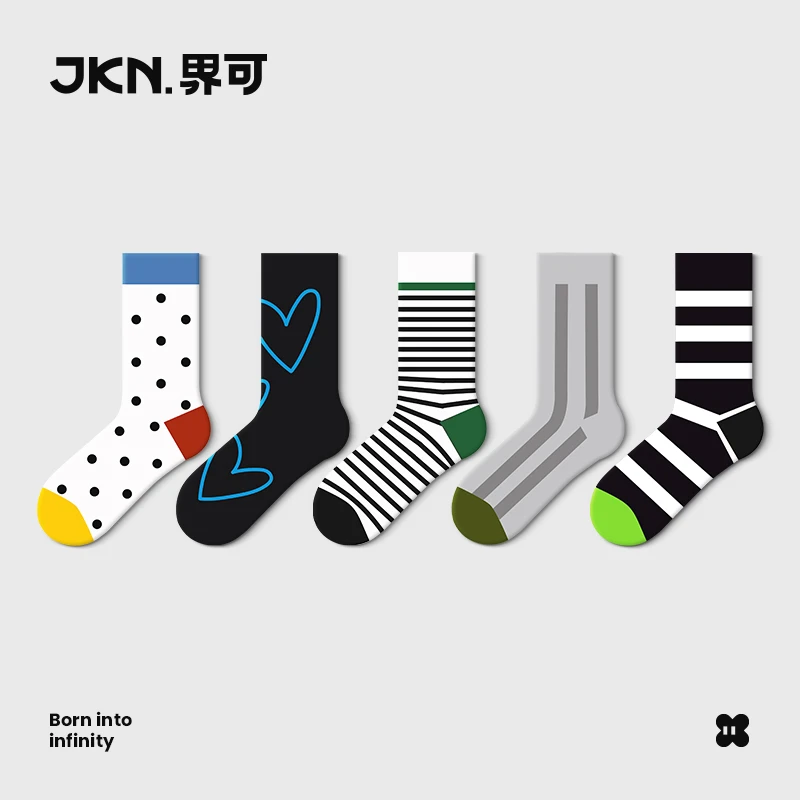 JKN条纹袜子女中筒袜春秋款2024新款日系简约搭皮鞋波点无骨长袜