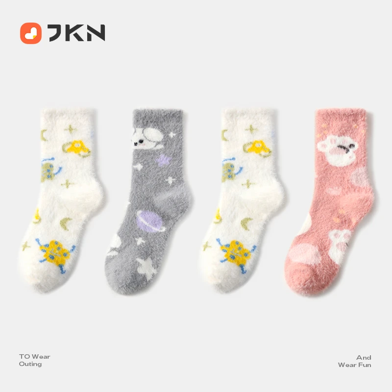 JKN水貂绒袜子女秋冬加厚保暖珊瑚绒袜月子袜地板家居毛绒袜zt