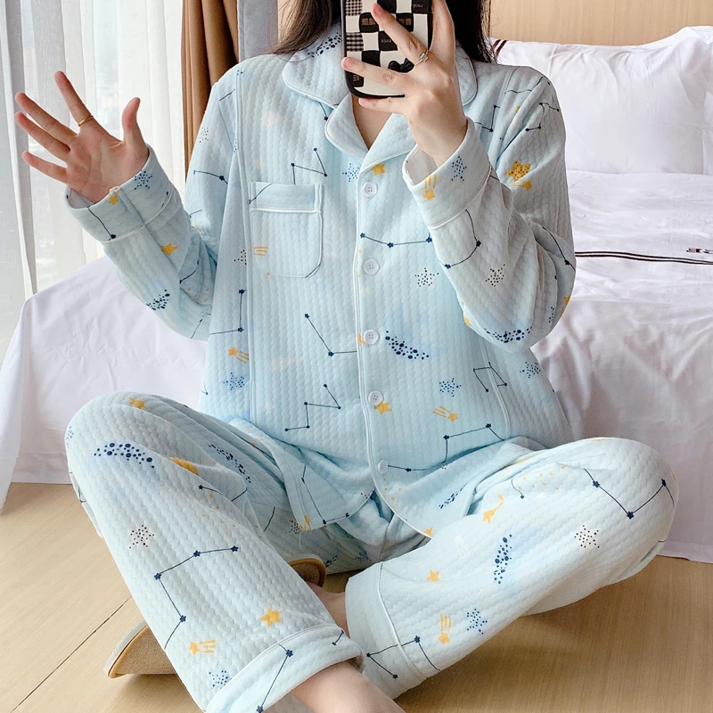 空气棉月子服秋冬季产后纯棉10月份11喂奶哺乳孕妇睡衣女春秋产妇
