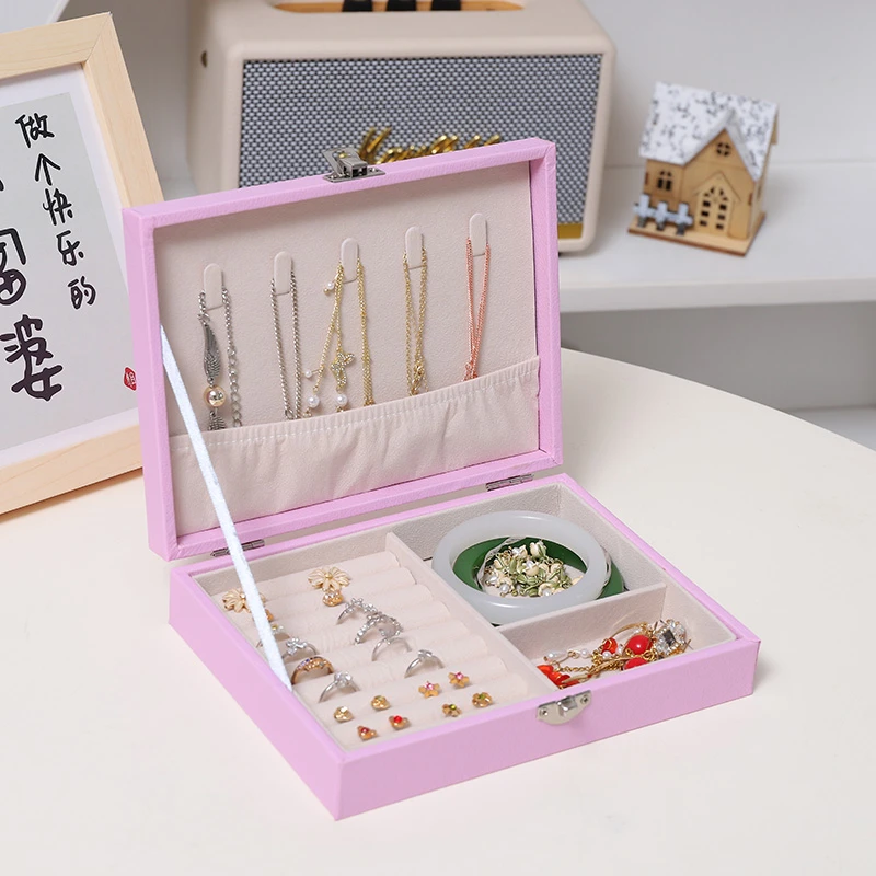 精致耳环耳钉精致手镯项链简单手工首饰收纳盒pu皮环保高档首饰盒