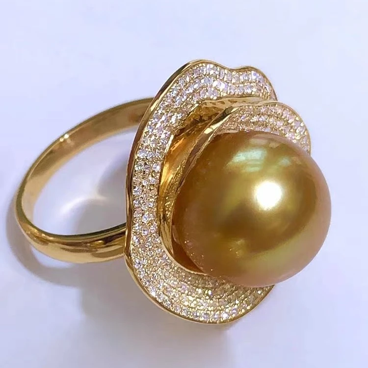 合金戒指 秋冬新款气质金色大点位卡14m玫瑰花戒指镶嵌奢华优雅女