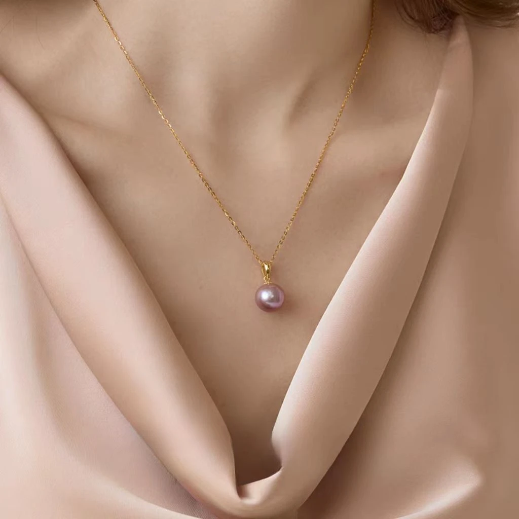 坠链均925银 经典高粉紫色正圆项链简约百搭时尚气质高贵轻奢强光
