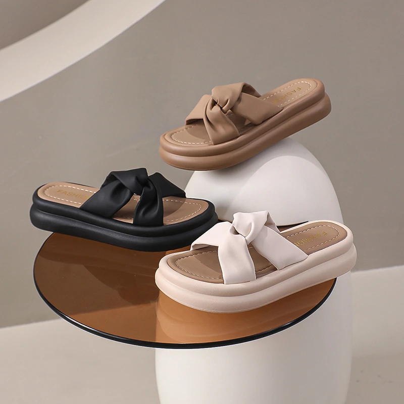 【RIACH】'纽结绑带'2024年新款时尚百搭夏季外穿厚底凉拖鞋女