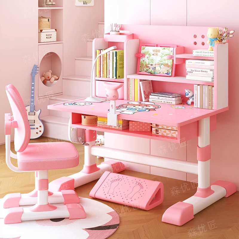 【店长推荐】学生学习桌现代简约新款可升降写字台家用可爱写字桌椅