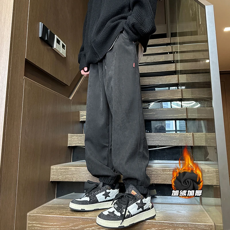 HK20001日系简约ins冬季加绒加厚束脚工装休闲裤