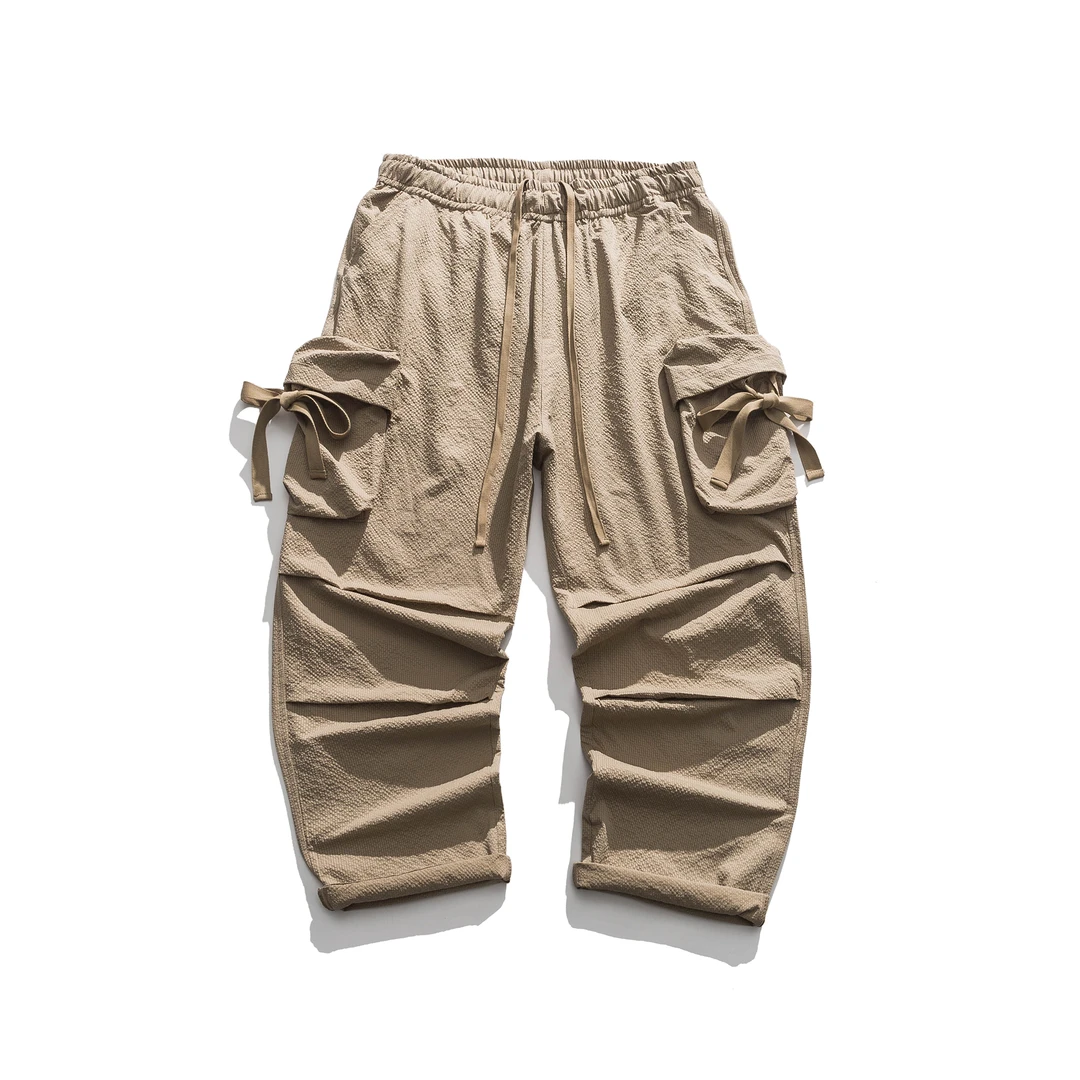 断码H潮牌日系简约休闲松紧腰宽松阔腿直筒工装裤CK1055