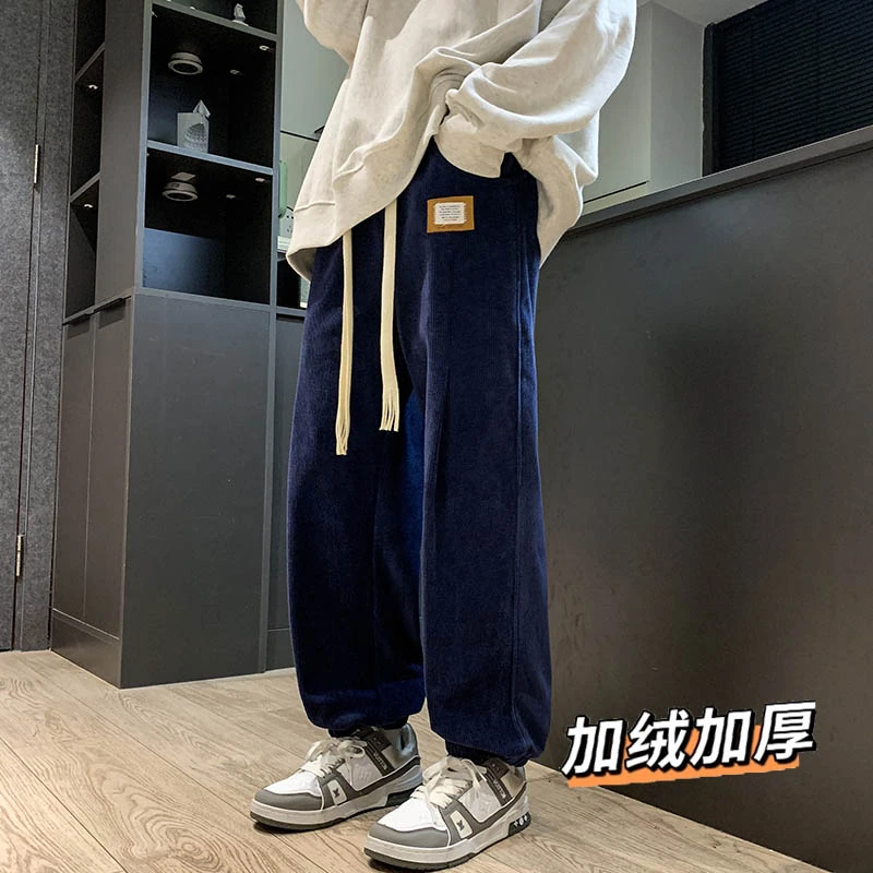 66257J欧棉绒加绒加厚休闲裤男运动阔腿束脚裤