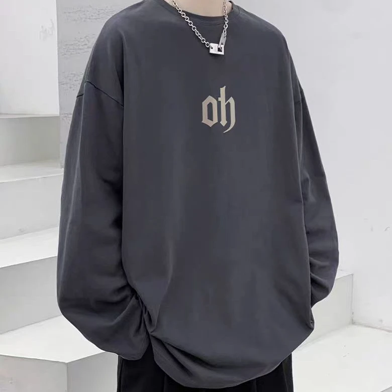 潮牌ins韩版圆领休闲百搭字母打底衫长袖T恤CT03