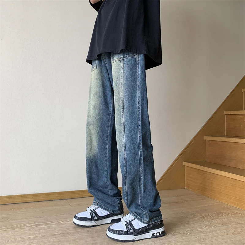 NZK13春秋潮牌美式水洗复古情侣百搭休闲直筒阔腿牛仔长裤牛仔裤