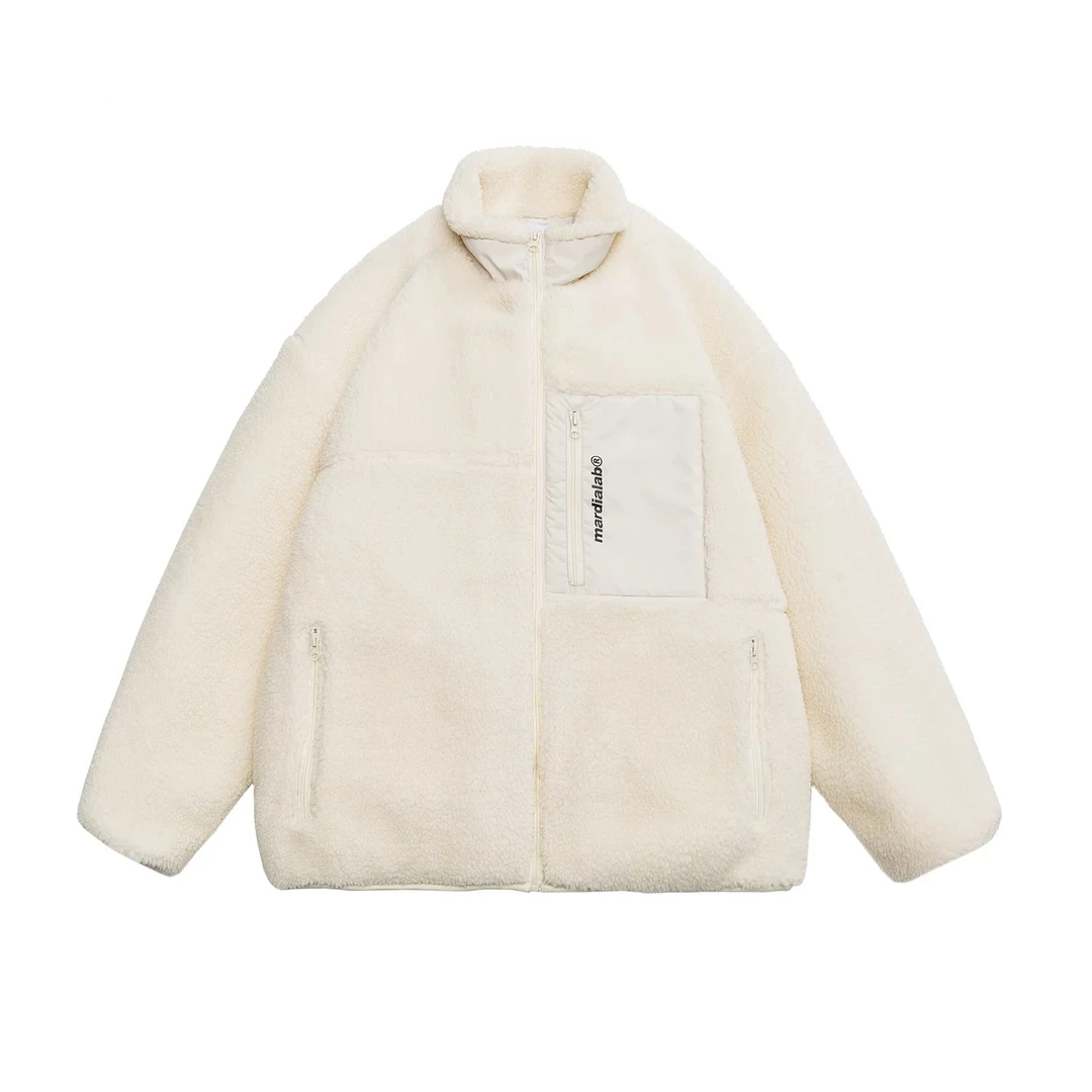 S5155港风潮牌冬季保暖情侣百搭设计感字母休闲羊羔绒立领棉衣