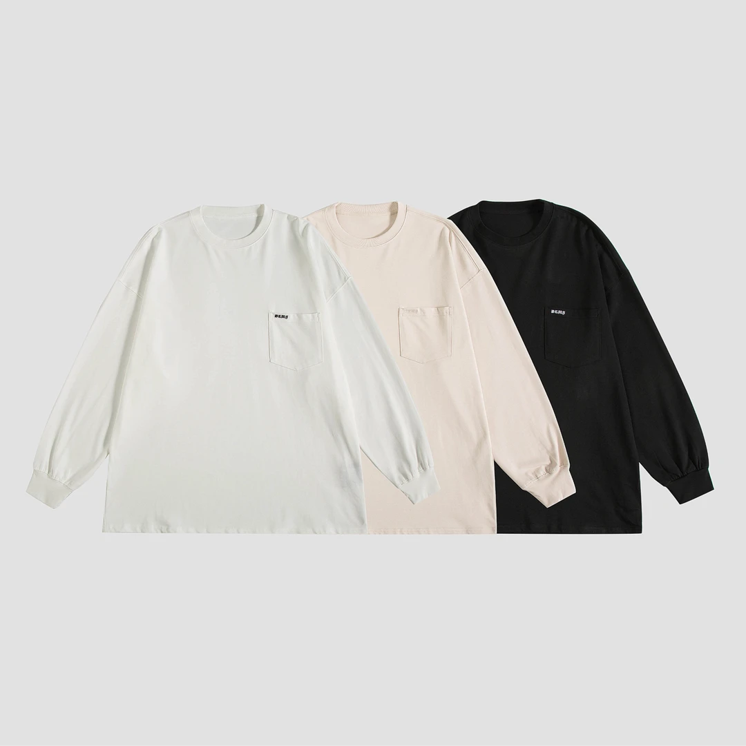 C2605秋冬港风情侣百搭长袖t恤设计感字母口袋休闲简约打底衫