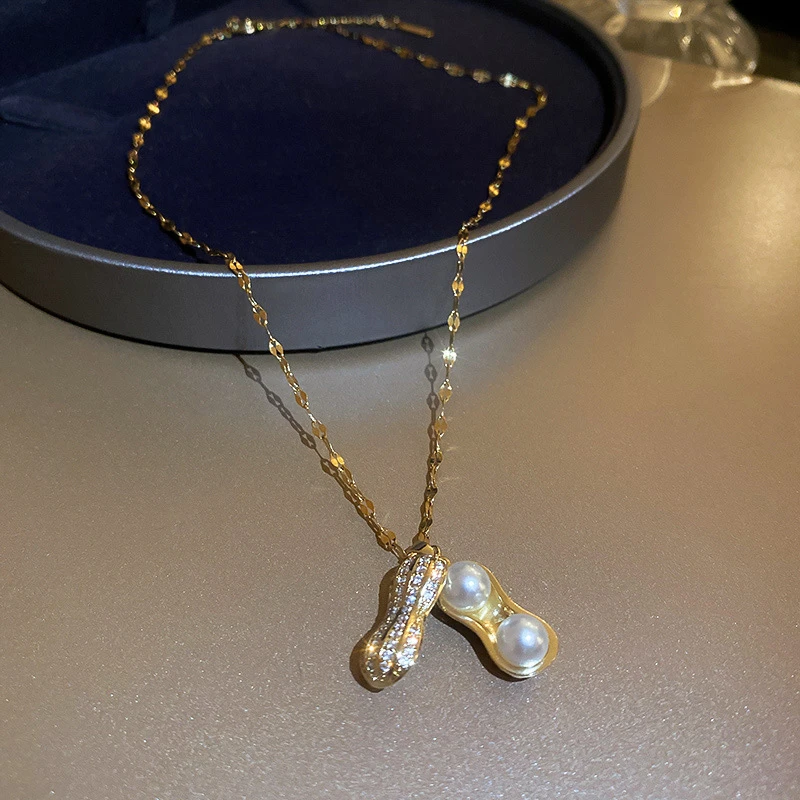 钛钢项链 好事发生项链女款花生吊坠锁骨链新款网红首饰饰品