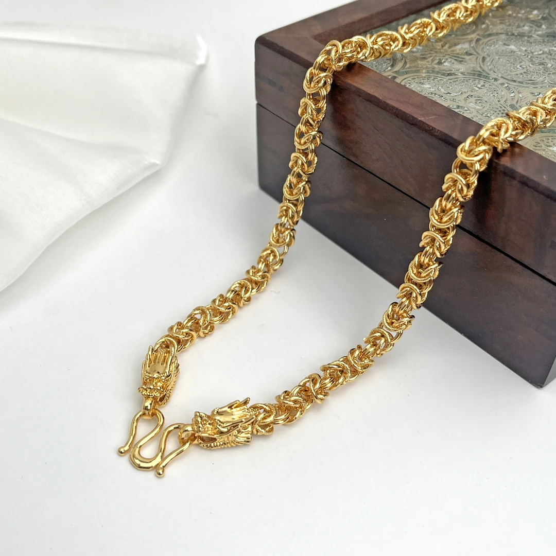 铜合金项链 四方龙骨项链男士金色配饰布纹龙年本命年经典霸气潮