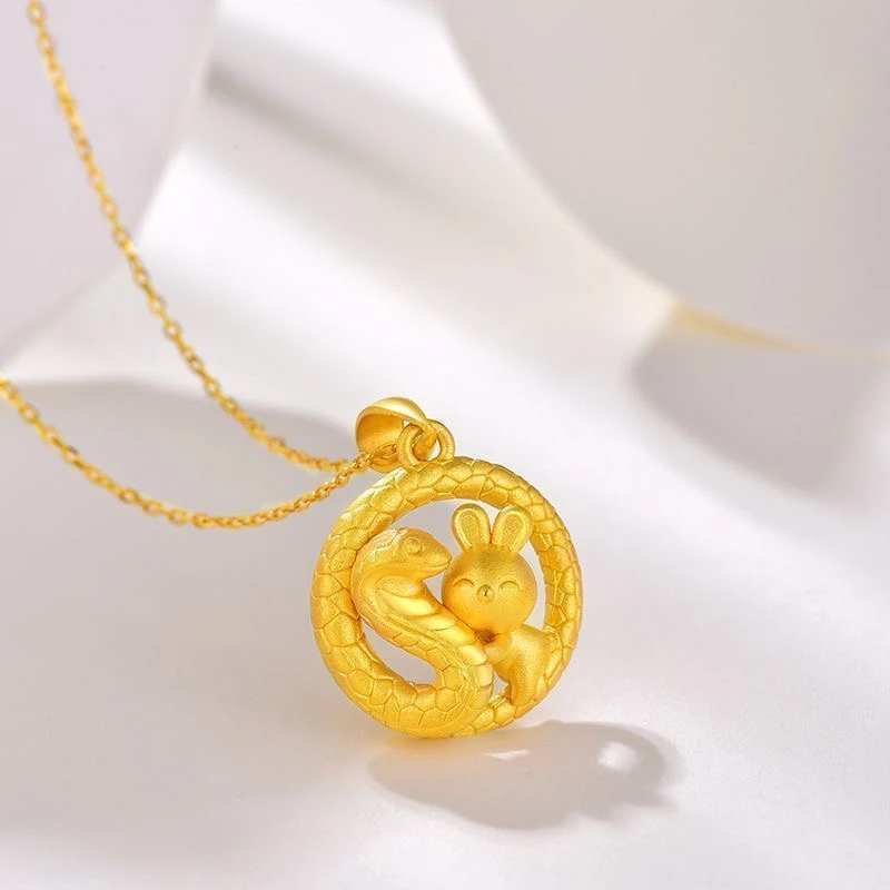 铜合金吊坠 金蛇盘兔生肖项链女款小兔子吊坠蛇年生日送女友礼物