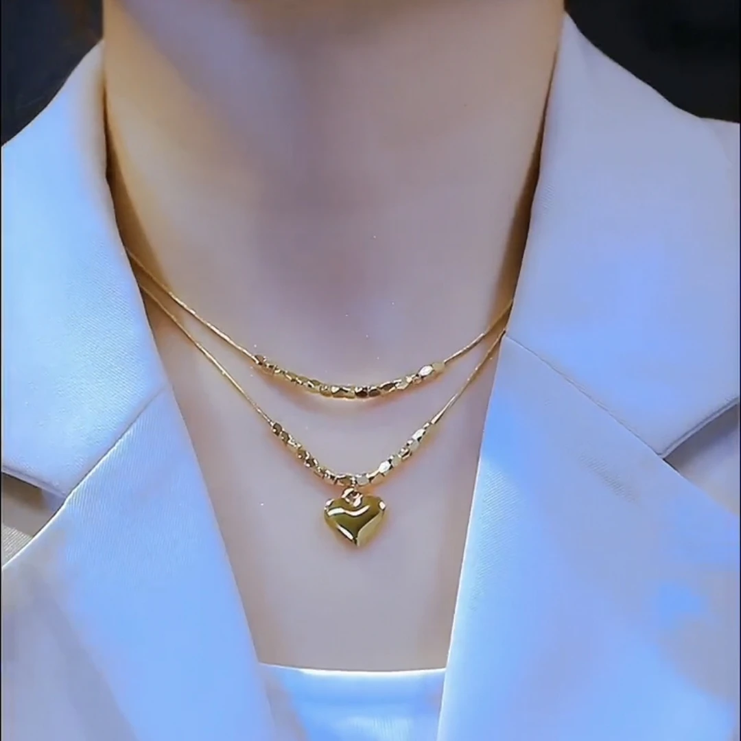 古零 钛钢项链 爱心双层项链新款小众设计感气质时尚锁骨链