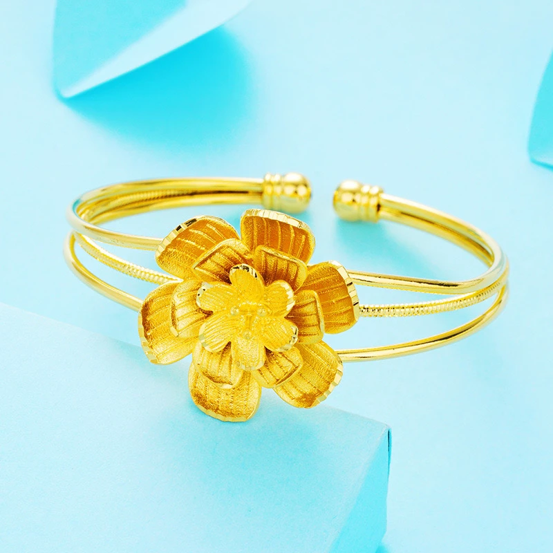 铜合金手镯 睡莲花朵三生三世手镯女款妈妈时尚镀金色大花手镯子