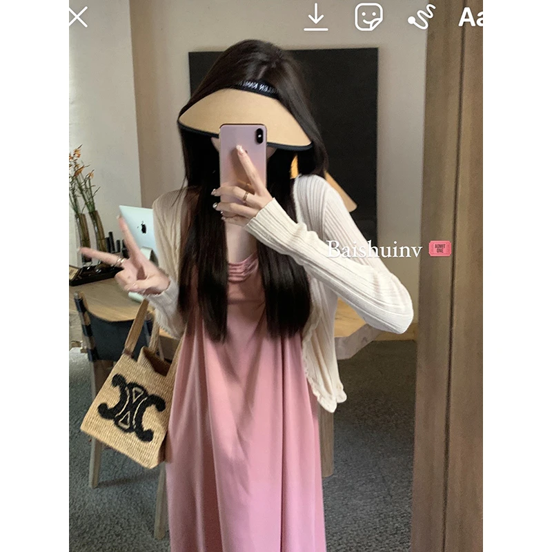 白水女【清仓!】人间夏日~薄款条纹针织衫防晒长袖上衣 B30413099
