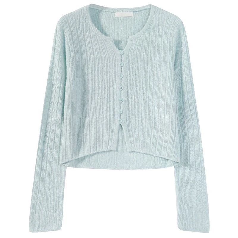 【现现专场】温柔风小v领针织衫女通勤长袖短款休闲上衣2205