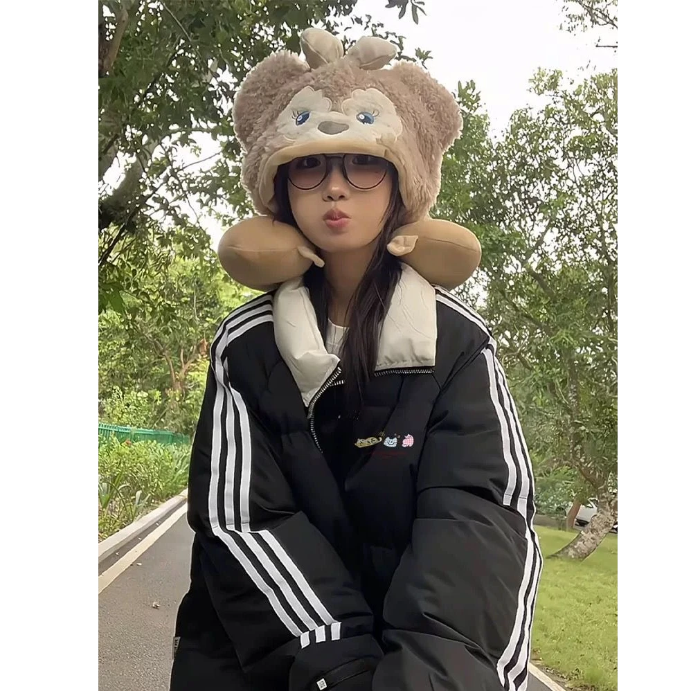 2024新款韩版美式三条杠冬季潮牌百搭休闲oversize宽松加厚设计潮