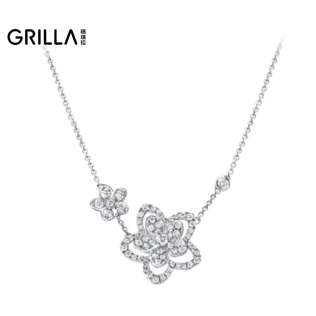 坠链均925银 GRILLA/格瑞拉 合成锆石花朵系列不掉色时尚项链18xx