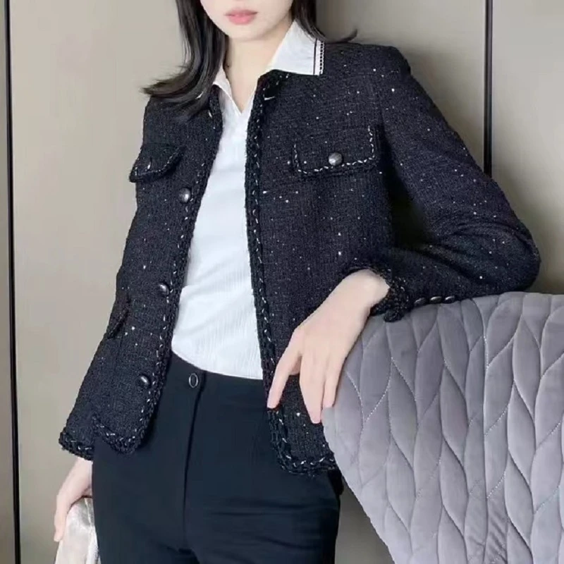 GIRDEAR/哥弟秋冬新款轻奢高级感圆领亮片粗花呢小香外套1400642